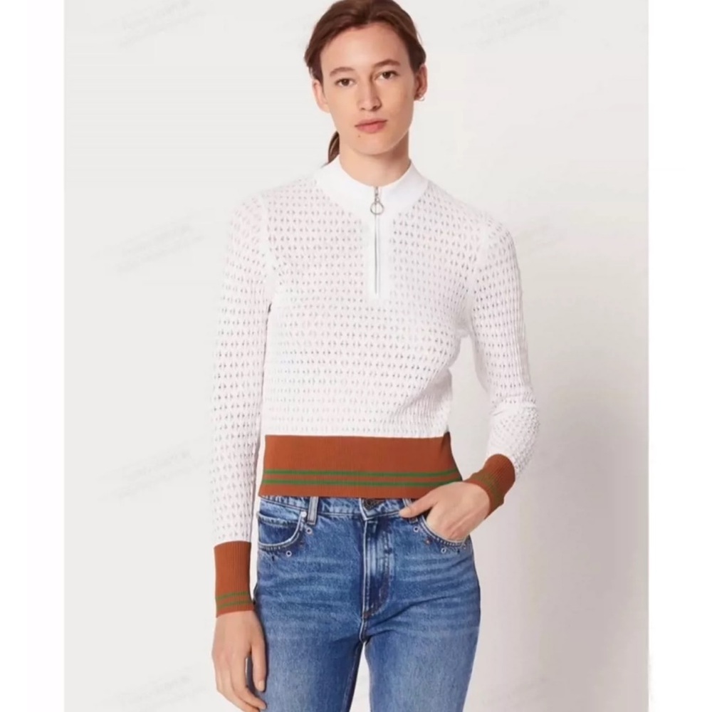 Sandro White and Brown Knit Top